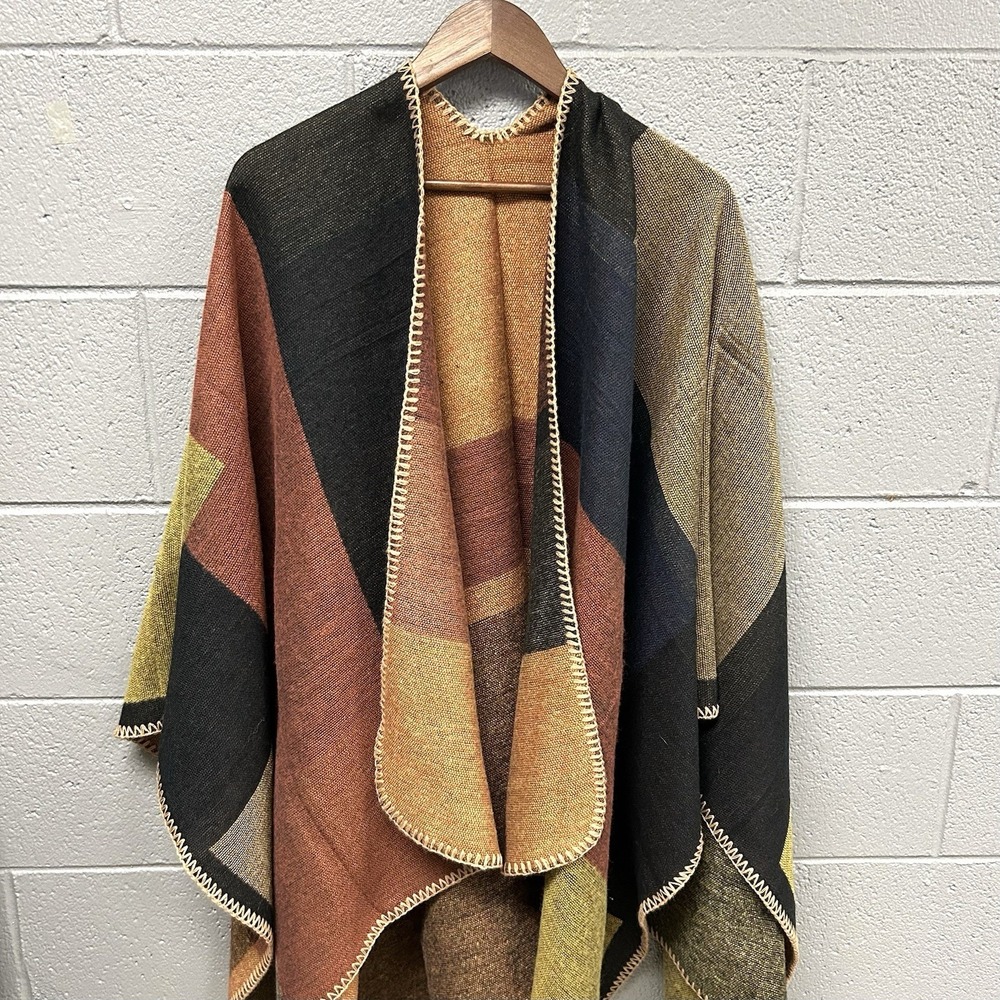 Women Multicolor Poncho Cape Wrap Shawl Knit Bohemian Fringe Fall Winter OS